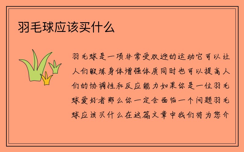 羽毛球应该买什么